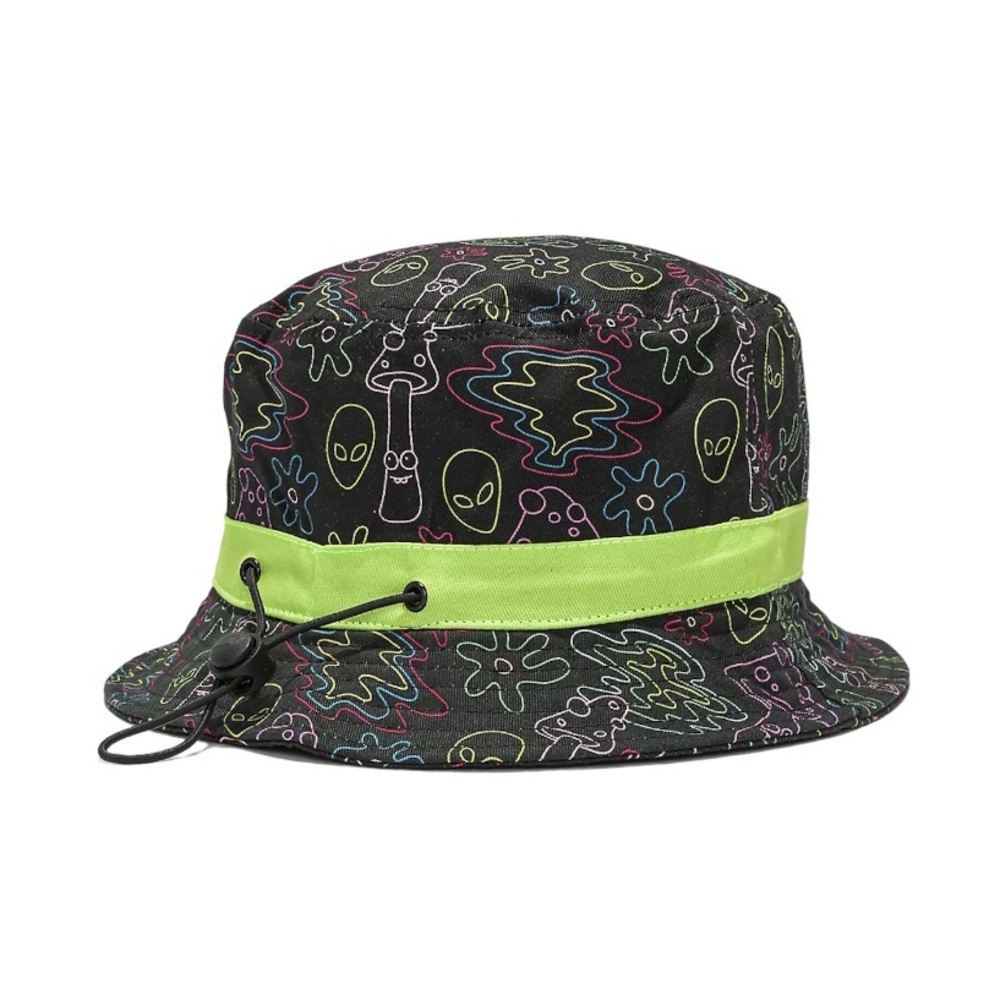 A-Lab Laser Show Black‎ Bucket Hat One Size Unisex Neon Graphic